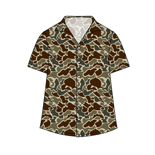 Adult Men Short Sleeve Southern Dark Khaki Camo Button Shirts Top Preorder