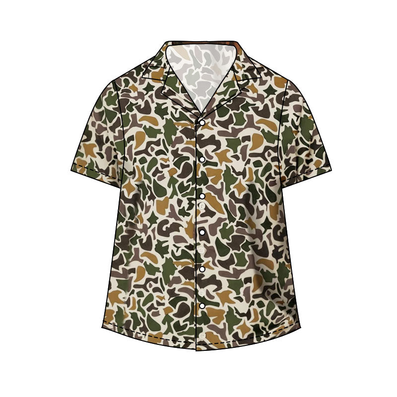 Adult Men Short Sleeve Southern Dark Green Camo Button Shirts Top Preorder