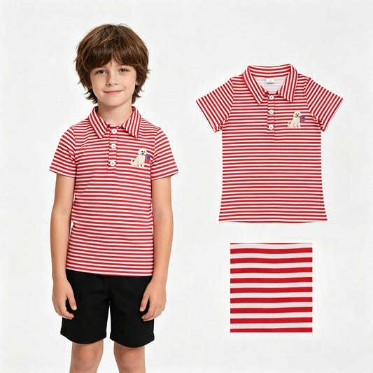 Baby Boys Red Stripe Dogs Flags 4th of July Button Polo Shirts Top