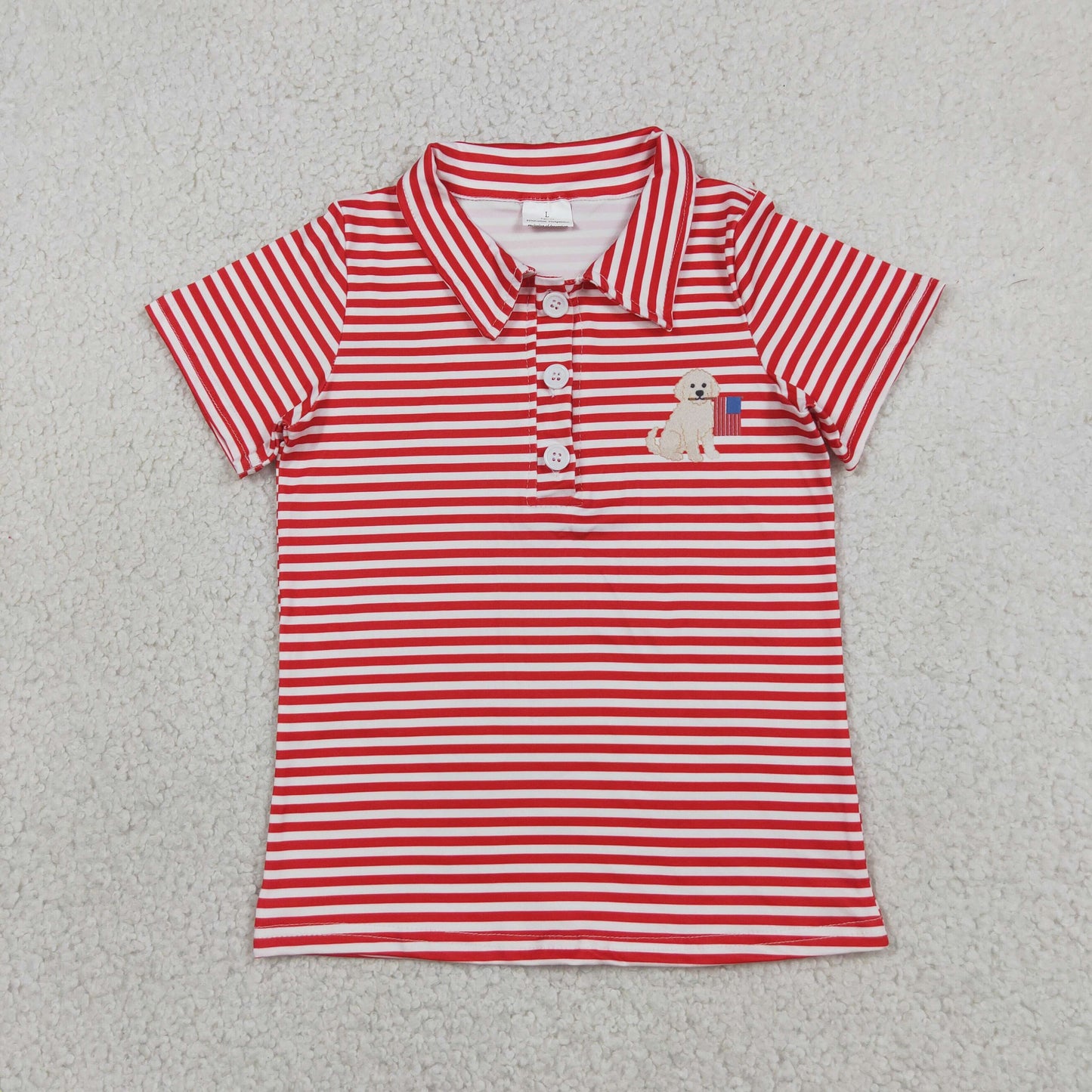 Baby Boys Red Stripe Dogs Flags 4th of July Button Polo Shirts Top