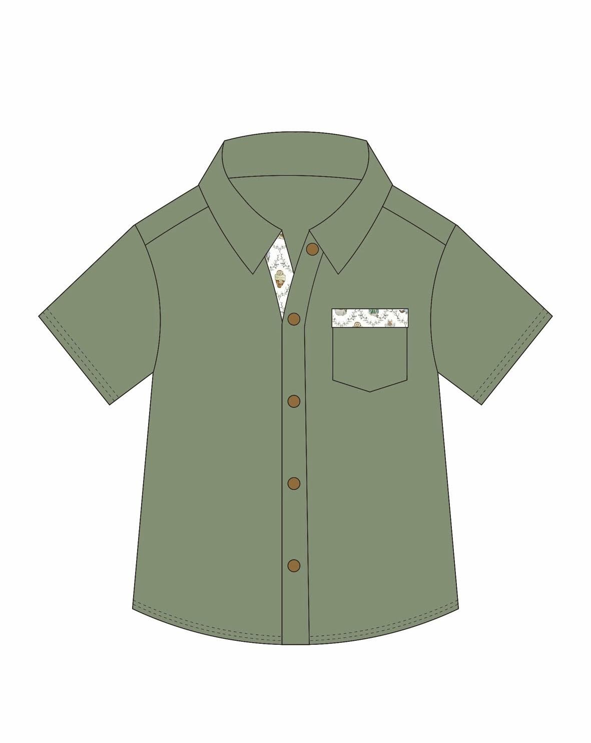 Baby Boys Green Short Sleeve Pockets Button Shirts Top Preorder