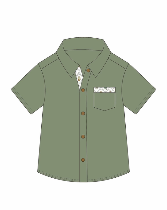 Baby Boys Green Short Sleeve Pockets Button Shirts Top Preorder