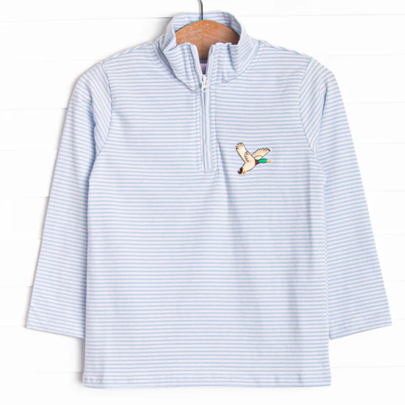 Baby Boys Long Sleeve Blue Stripe Ducks Zipper Hunting Pullovers Top Preorder