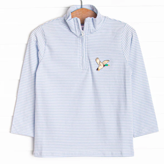 Baby Boys Long Sleeve Blue Stripe Ducks Zipper Hunting Pullovers Top Preorder