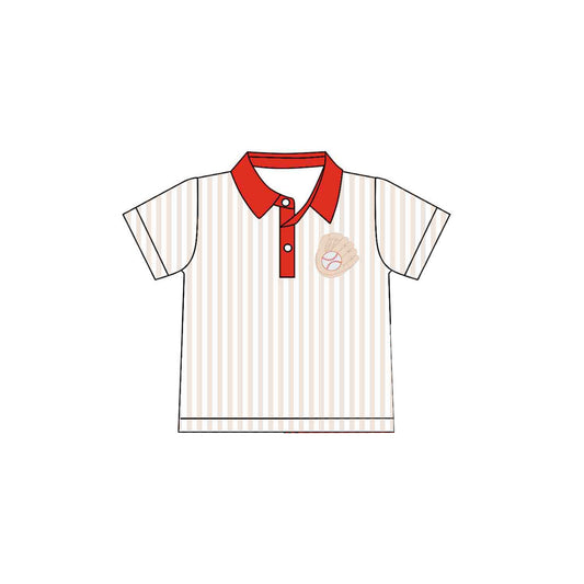 Baby Boys Short Sleeve Stripe Baseballs Team Button Polo Shirts Top Preorder