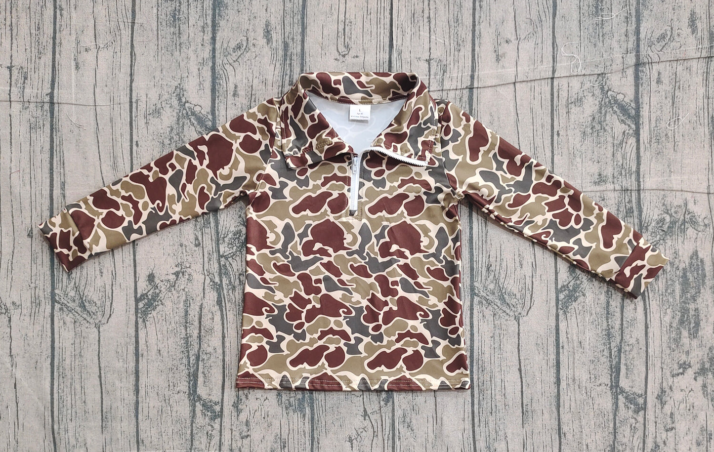 Baby Boys Southern Dark Khaki Camo Long Sleeve Zipper Pullovers Top Preorder