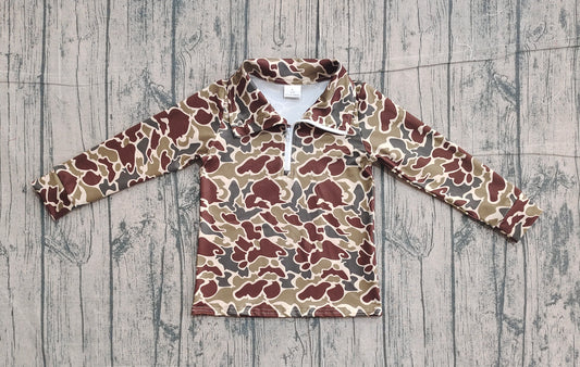 Baby Boys Southern Dark Khaki Camo Long Sleeve Zipper Pullovers Top Preorder