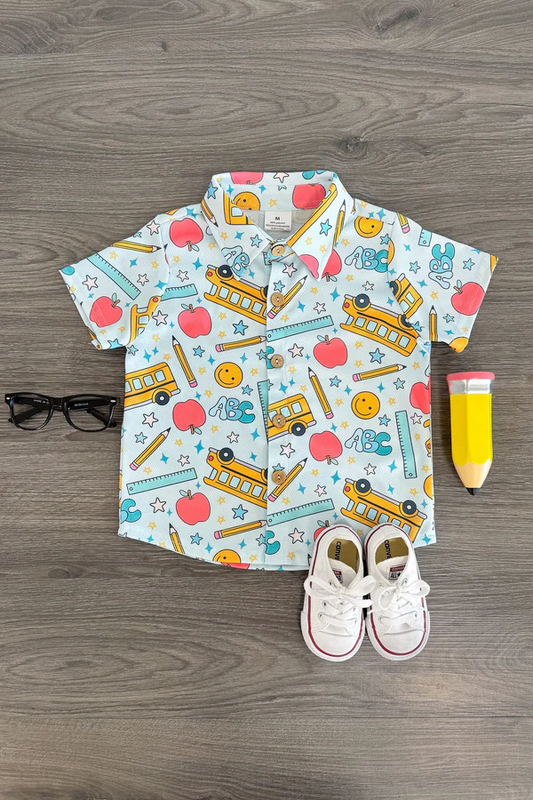 Baby Boys Apples Pencils Button Back to School Shirts Top Preorder