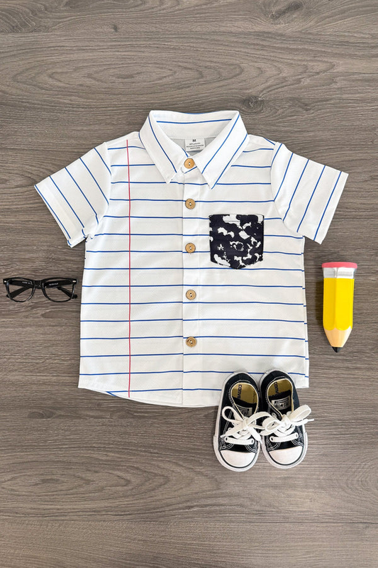 Baby Boys Stripe Button Pocket Back to School Shirts Top Preorder