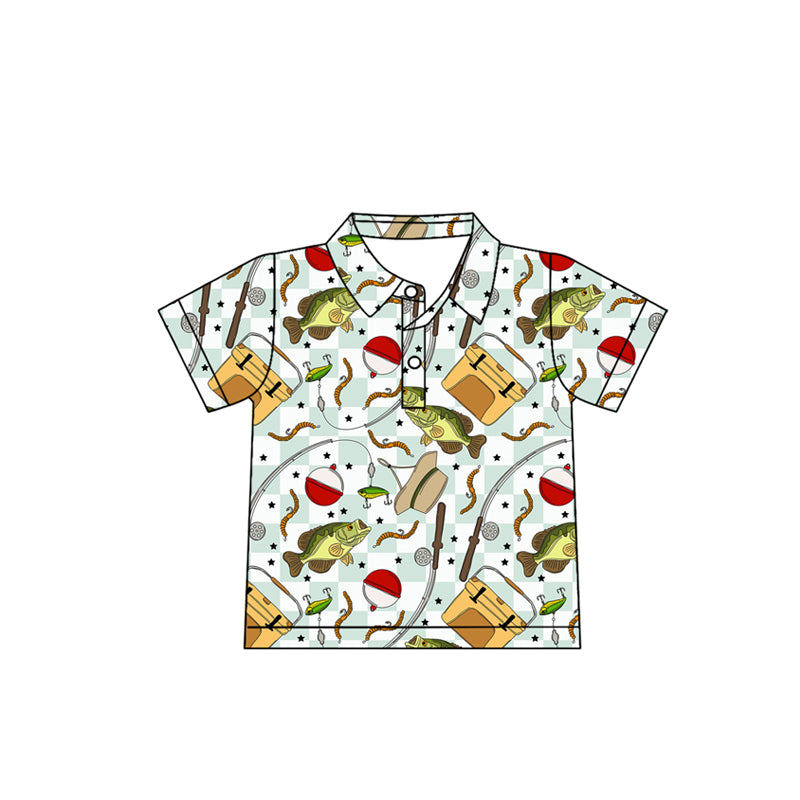 Baby Boys Blue Checked Fishing Hunting Button Polo Shirts Top Preorder