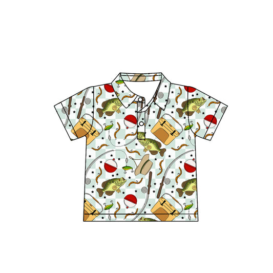 Baby Boys Blue Checked Fishing Hunting Button Polo Shirts Top Preorder