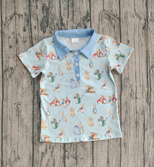 Baby Boys Short Sleeve Rabbits Easter Button Polo Shirts Top