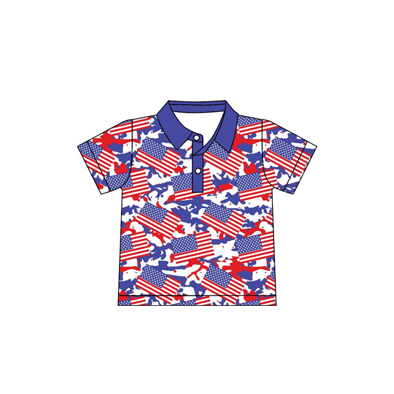 Baby Boys Short Sleeve Flags Camo 4th of July Button Polo Shirts Top Preorder
