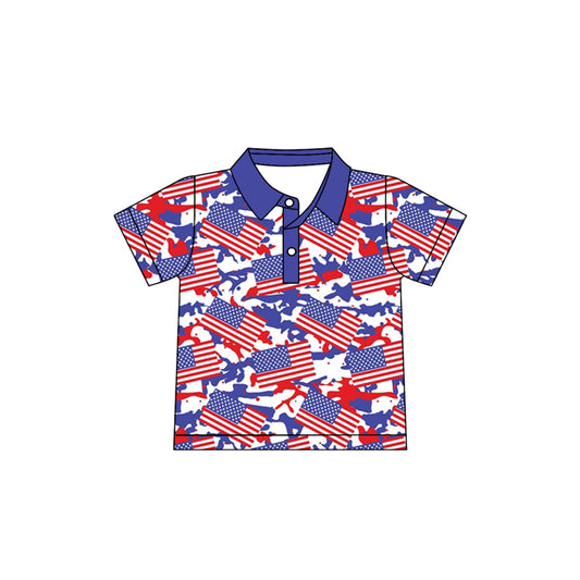 Baby Boys Short Sleeve Flags Camo 4th of July Button Polo Shirts Top Preorder