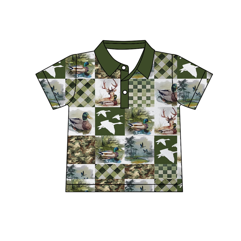 Baby Boys Short Sleeve Button Deer Ducks Checked Hunting Polo Shirts Top Preorder