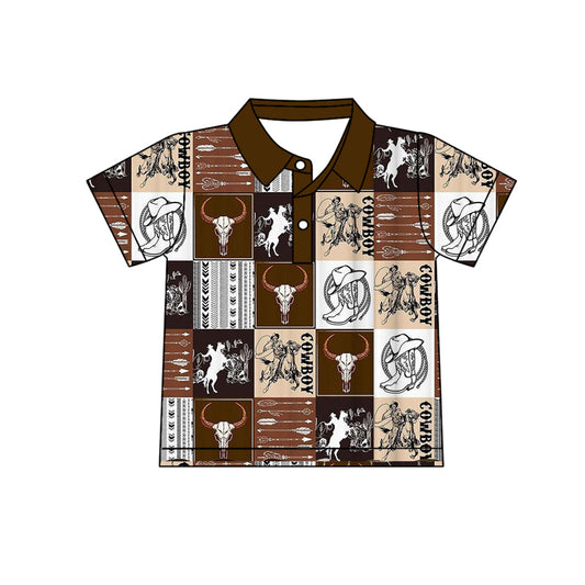 Baby Boys Short Sleeve Button Horse Rodeos Cows Checked Western Polo Shirts Top Preorder