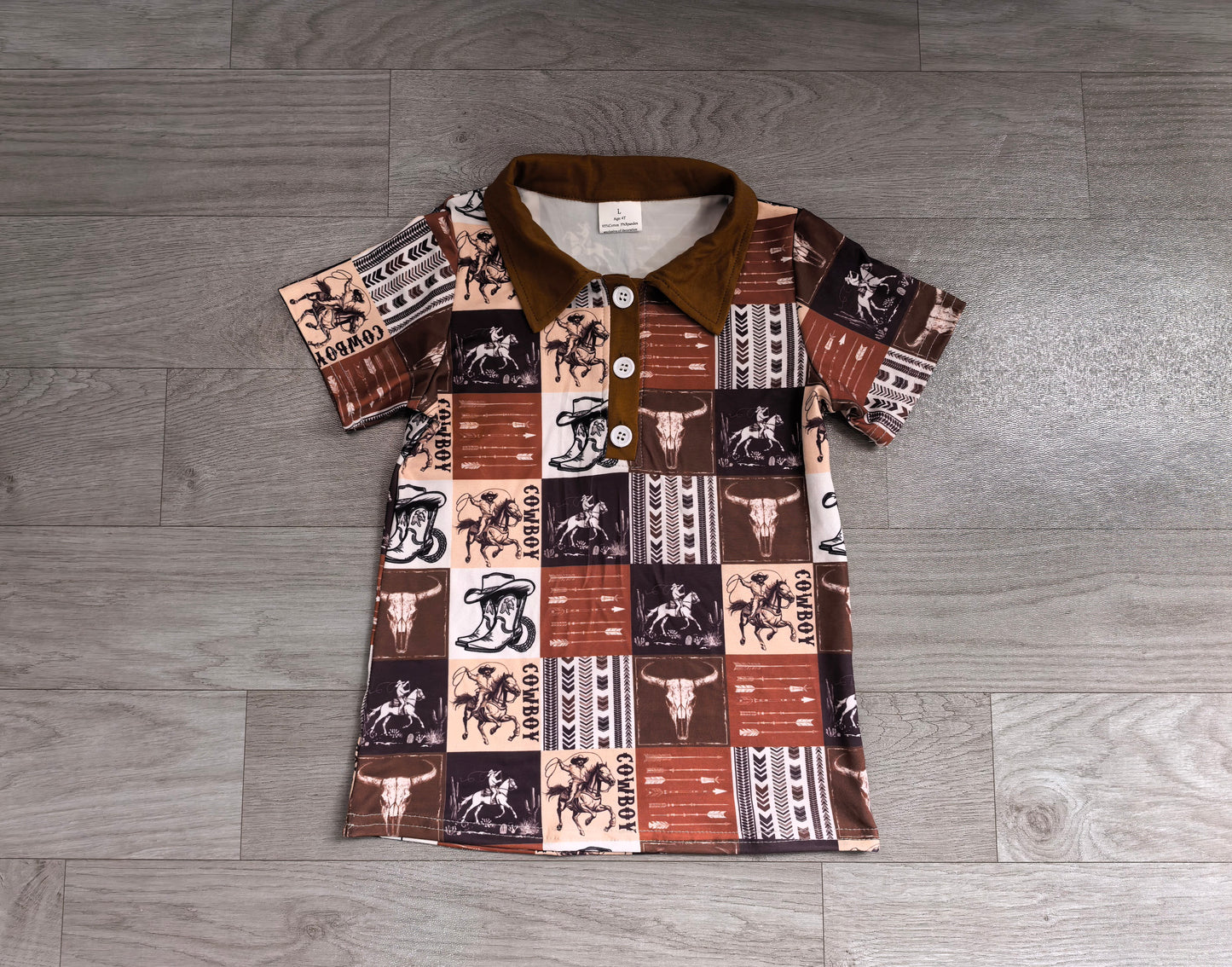 Baby Boys Short Sleeve Button Horse Rodeos Cows Checked Western Polo Shirts Top Preorder