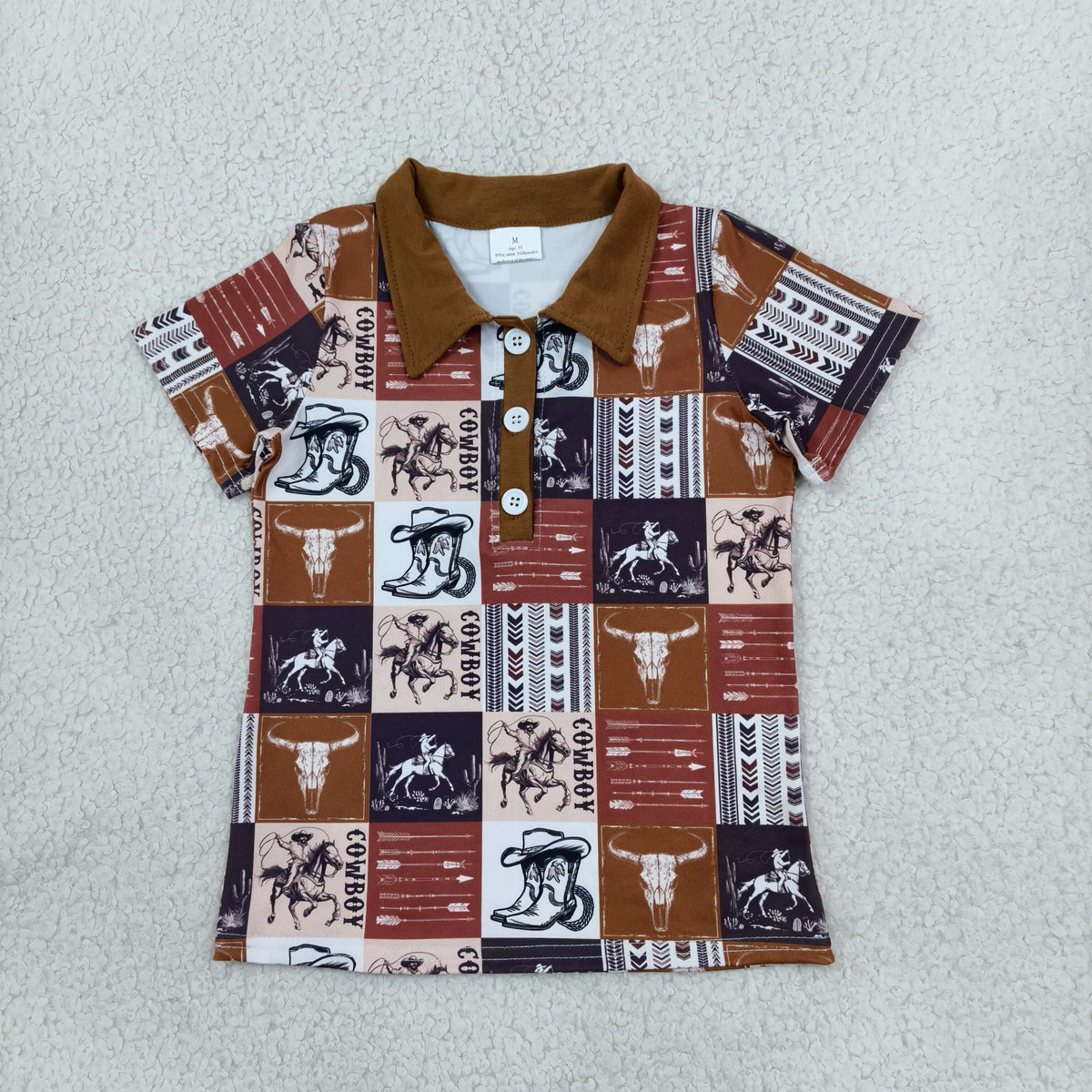 Baby Boys Short Sleeve Horse Rodeo Cows Western Polo Button Shirts Top