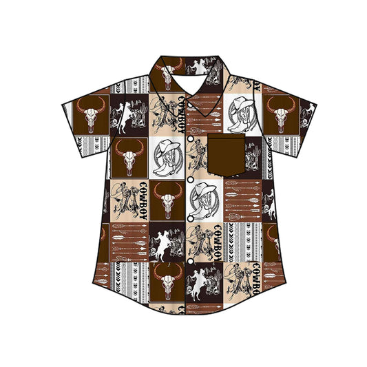 Baby Boys Short Sleeve Horse Rodeos Cows Checked Western Button Shirts Top Preorder