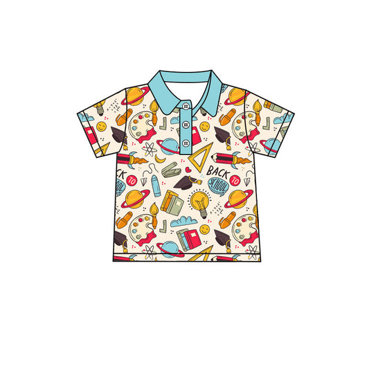 Baby Boys Short Sleeve Books Pencils Back to School Button Polo Shirts Top Preorder