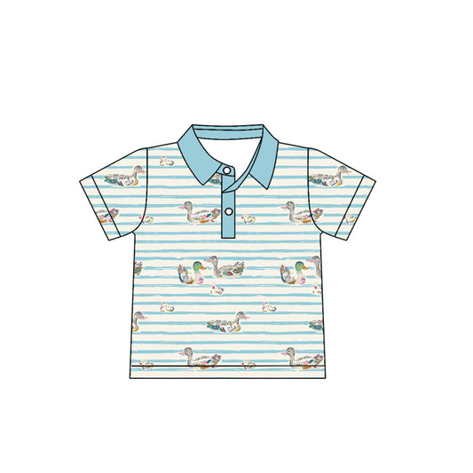Baby Boys Blue Stripe Ducks Button Hunting Polo Shirts Top Preorder