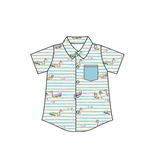 Baby Boys Blue Stripe Ducks Button Pocket  Hunting Shirts Top Preorder