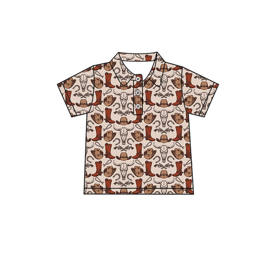 Baby Boys Boots Hats Bull Skulls Western Button Polo Shirts Top Preorder