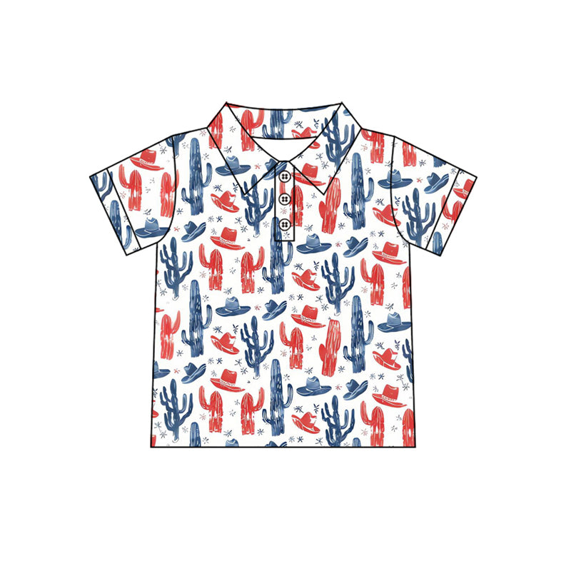 Baby Boys Hats Cactus Plaid Western Button Polo Shirts Top Preorder