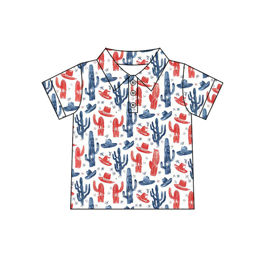 Baby Boys Hats Cactus Plaid Western Button Polo Shirts Top Preorder
