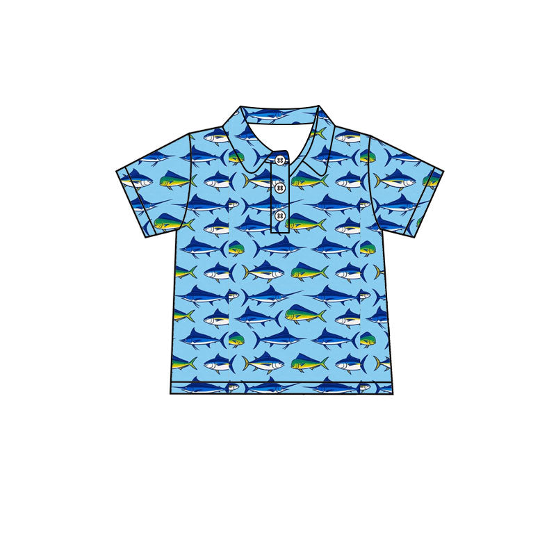 Baby Boys Blue Short Sleeve Sharks Button Polo Shirts Top Preorder