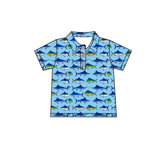 Baby Boys Blue Short Sleeve Sharks Button Polo Shirts Top Preorder