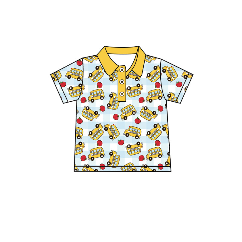 Baby Boys Short Sleeve Apples Buses Back to School Button Polo Shirts Top Preorder