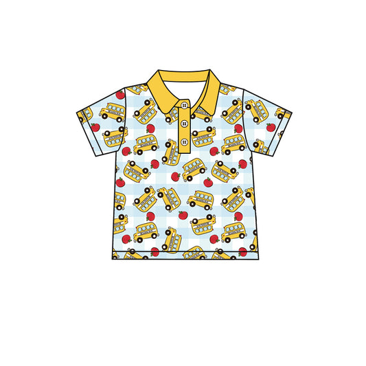 Baby Boys Short Sleeve Apples Buses Back to School Button Polo Shirts Top Preorder