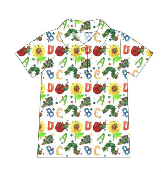 Baby Boys Short Sleeve Apples ABC Back to School Button Polo Shirts Top Preorder