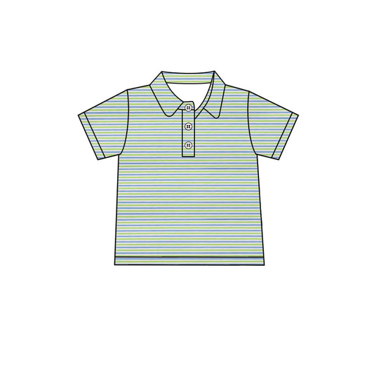 Baby Boys Short Sleeve Green Stripe Button Polo Shirts Top Preorder