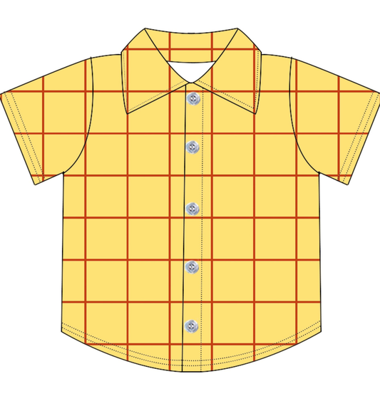 Baby Boys Short Sleeve Yellow Checked Button Shirts Top Preorder