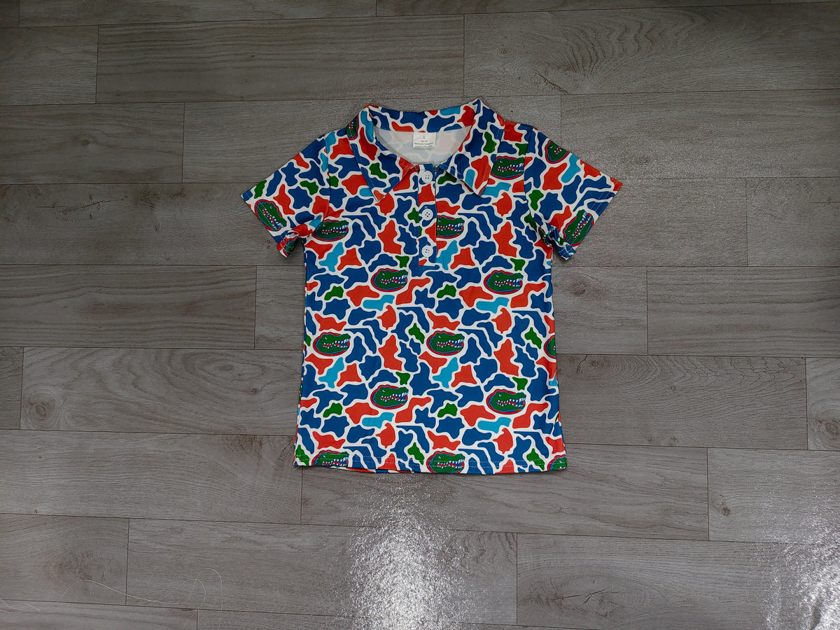 Baby Boys Short Sleeve Camo Crocodiles Team Button Polo Shirts Top Preorder