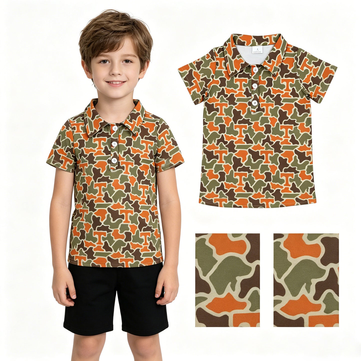 Baby Boys Short Sleeve Southern Camo T Team Button Polo Shirts Top