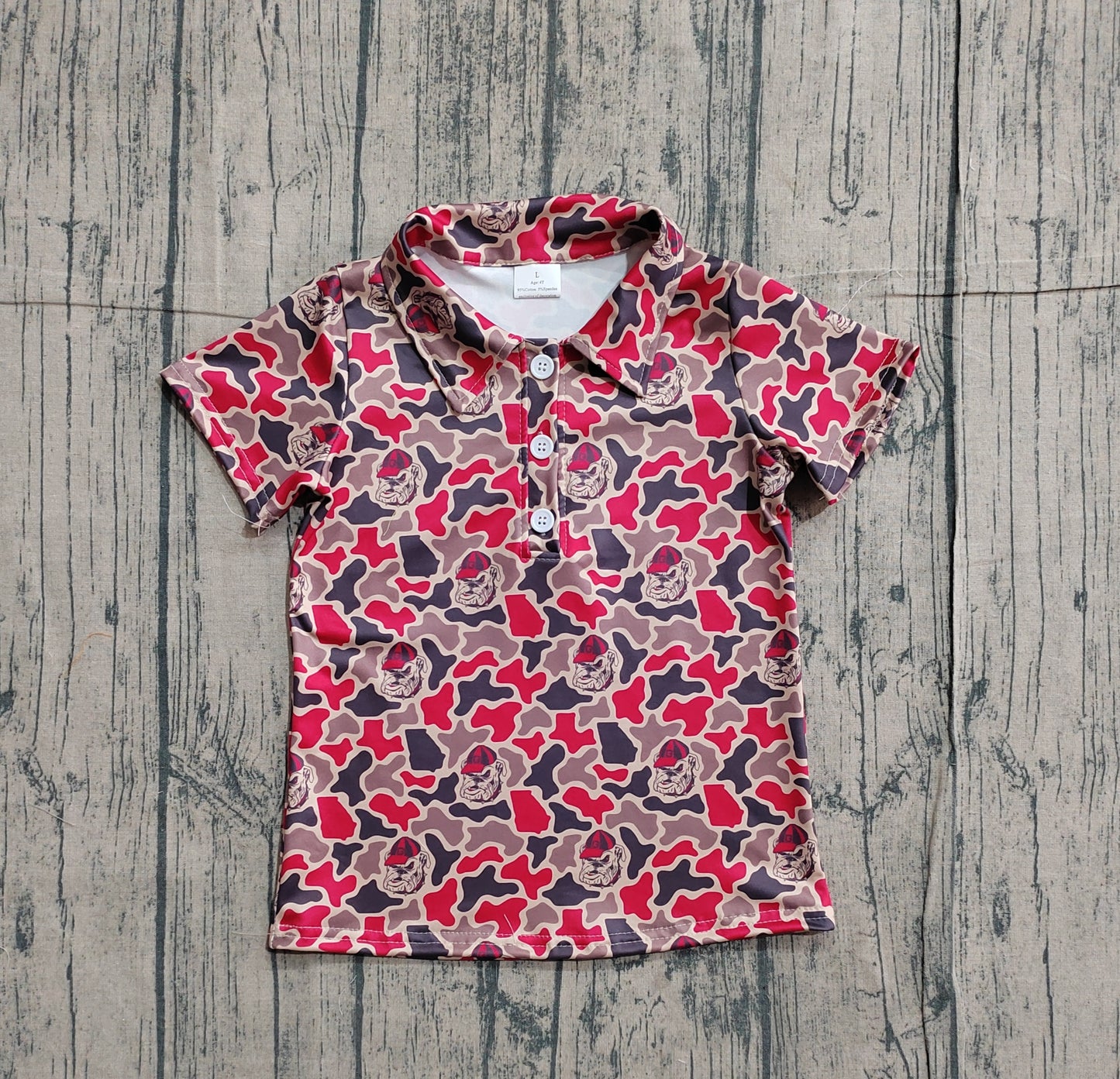 Baby Boys Short Sleeve Southern Camo Bulldogs Team Button Polo Shirts Top