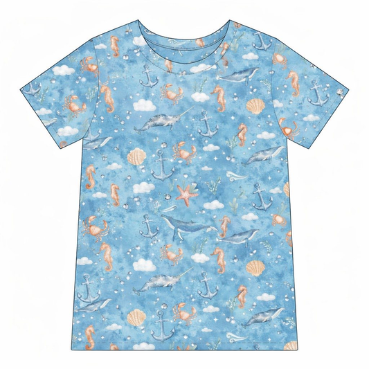 Baby Boys Blue Short Sleeve Sea Horses Shells T-shirts Top Preorder