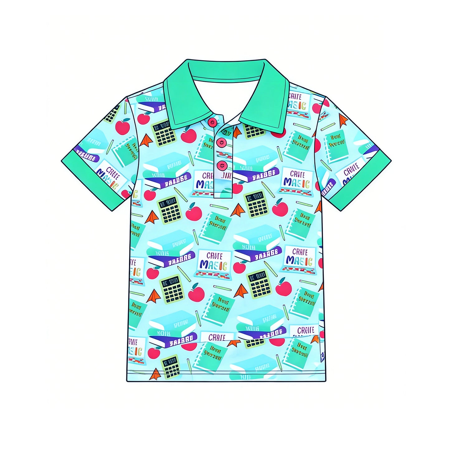 Baby Boys Short Sleeve Apples Pencils Back to School Button Polo Shirts Top Preorder