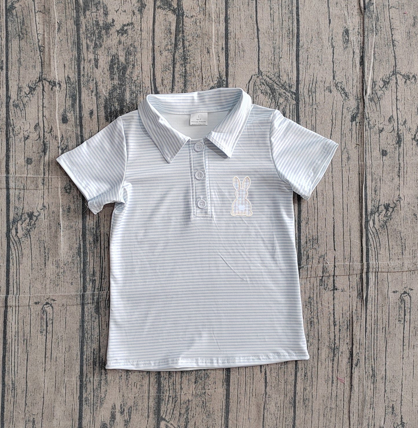 Embroidery Rabbit Baby Boys Easter Stripe Button Polo Shirts Top Preorder