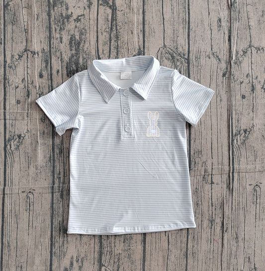 Embroidery Rabbit Baby Boys Easter Stripe Button Polo Shirts Top Preorder