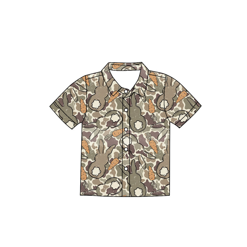 Baby Boys Camo Rabbits Carrots Button Easter Shirts Top Preorder