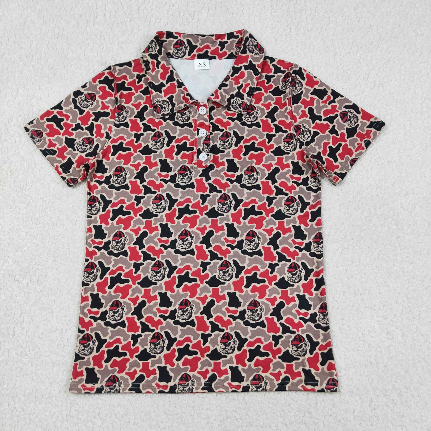 Adult Men Short Sleeve Southern Camo Bulldogs Team Button Polo Shirts Top