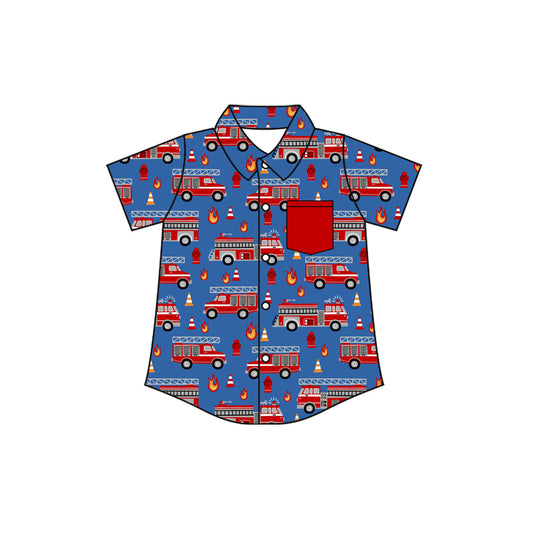 Baby Boys Short Sleeve Firetrucks Button Pocket Shirts Top Preorder
