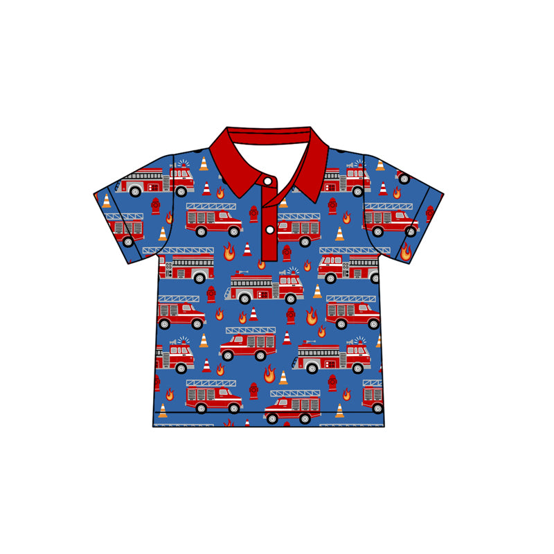 Baby Boys Short Sleeve Firetrucks Button Polo Shirts Top Preorder