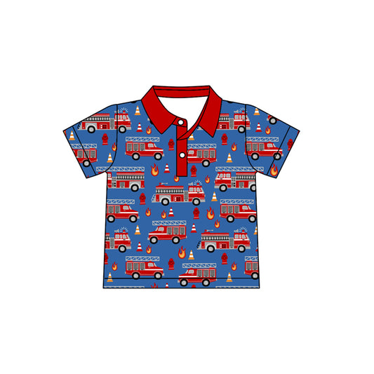 Baby Boys Short Sleeve Firetrucks Button Polo Shirts Top Preorder