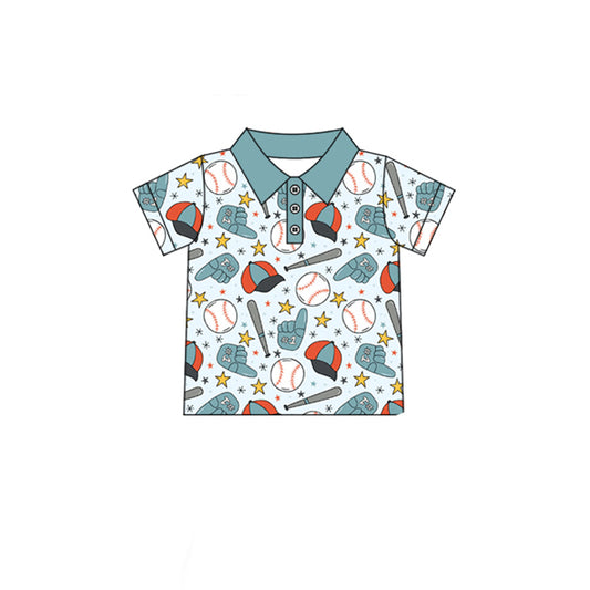 Baby Boys Short Sleeve Baseballs Stars Team Button Polo Shirts Top Preorder
