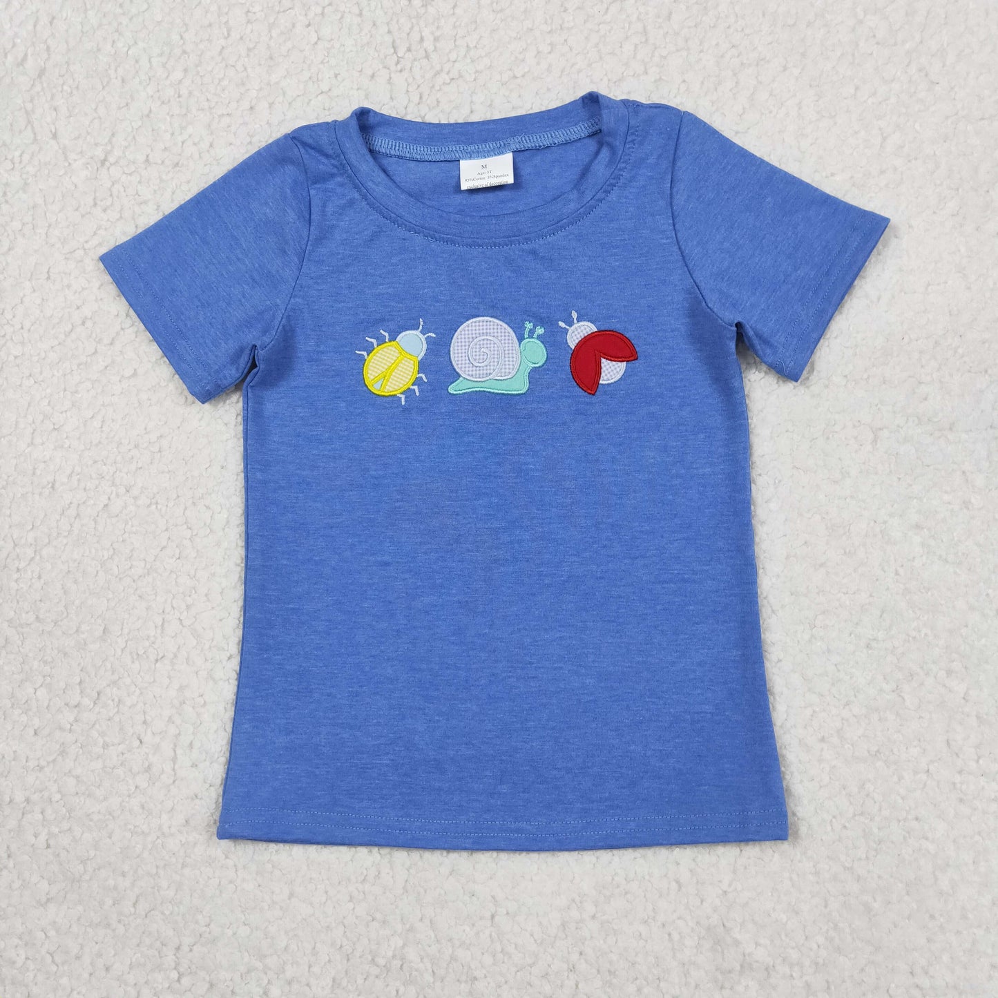 Embroidery Ladybirds Snails Baby Boys Blue Short Sleeve T-shirts Top